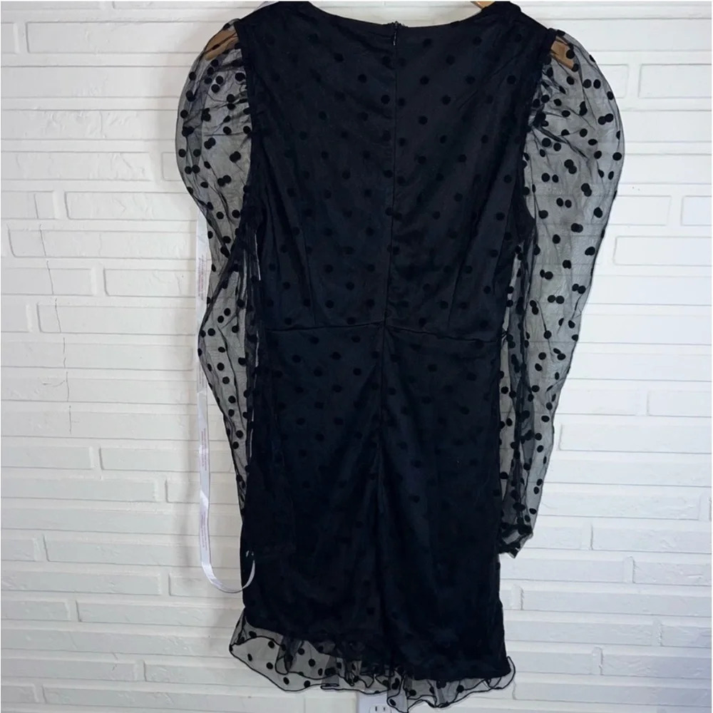 Missguided Black Dobby Milkmaid Vneck Polka Dot Frill Mini Dress,Women’s Size 10 - Picture 4 of 9